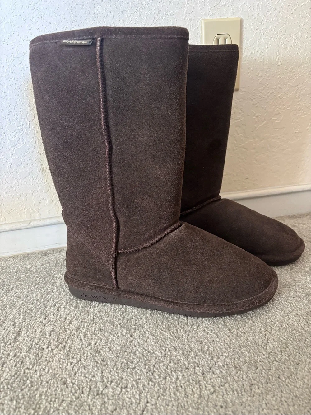 BearPaw Tall Suede Winter Boots - Dark Brown